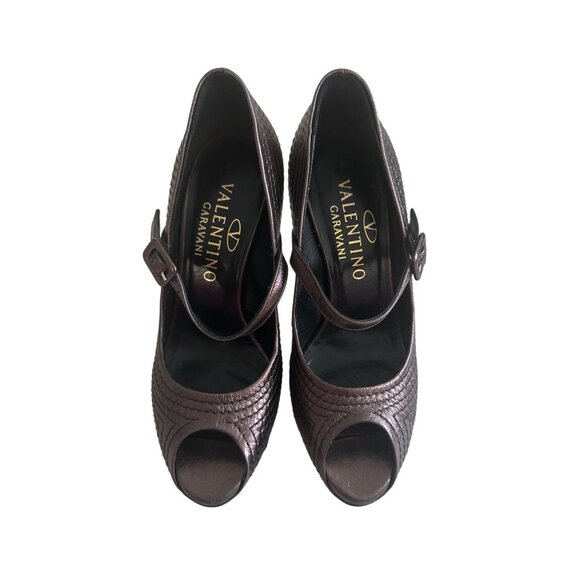 VALENTINO GARAVANI Bronze Leather Mary Jane Heels Size 36 - Picture 6 of 10